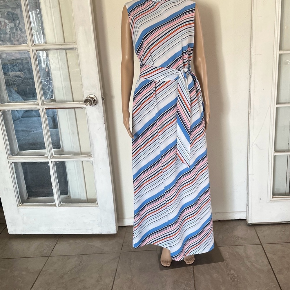 Lady Blair Vintage PolyesterMulti  Color Striped Boho, Hippie Maxi Dress - Picture 14 of 14